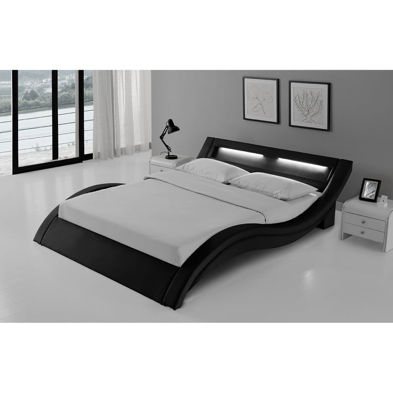 Cadre de lit avec LED 160 x 200 cm en PU noir JULIA