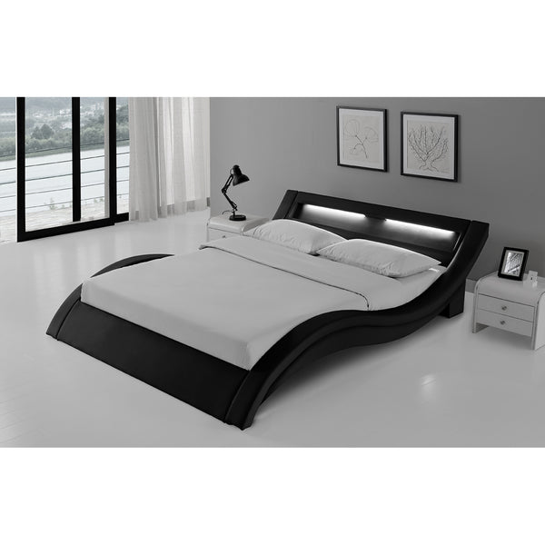 Cadre de lit avec LED 140 x 190 cm en PU noir JULIA