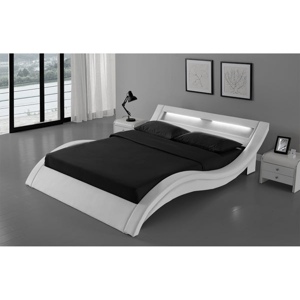Cadre de lit avec LED 160 x 200 cm en PU blanc JULIA