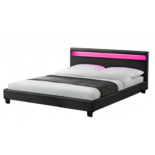 Cadre de lit avec LED 160 x 200 cm en PU noir BOSTON