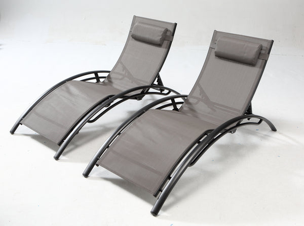 Lot de 2 transats empilables et ajustables en alu gris/noir ANTIBES