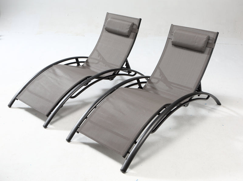 Lot de 2 transats empilables et ajustables en alu gris/noir ANTIBES