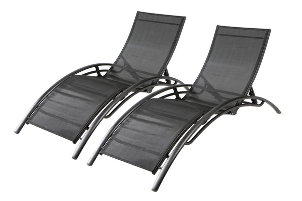 Lot de 2 transats empilables et ajustables en alu noir ANTIBES