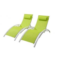 Lot de 2 transats empilables et ajustables en alu vert/blanc ANTIBES