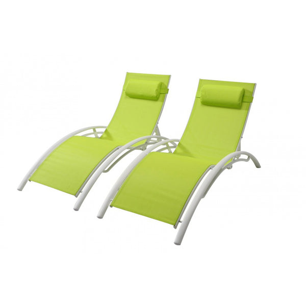 Lot de 2 transats empilables et ajustables en alu vert/blanc ANTIBES