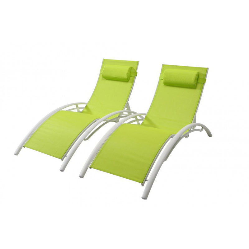 Lot de 2 transats empilables et ajustables en alu vert/blanc ANTIBES