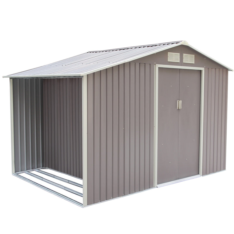 Abri de jardin avec abri bûches 8,72 m² en acier gris TYRELL