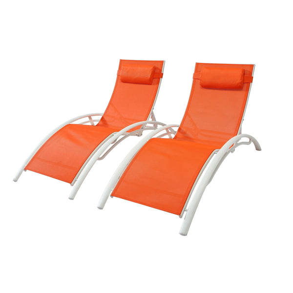 Lot de 2 transats empilables et ajustables en alu orange/blanc ANTIBES