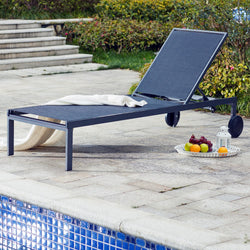 Transats inclinable avec roulettes en aluminium noir CABRO