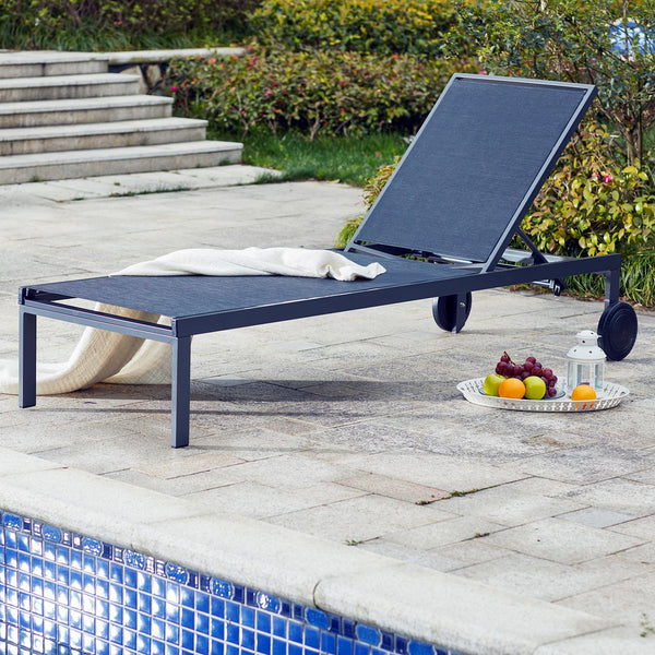 Transats inclinable avec roulettes en aluminium noir CABRO