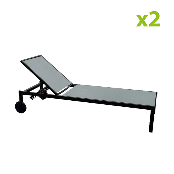 Lot de 2 transats inclinables avec roulettes en aluminium gris CARA