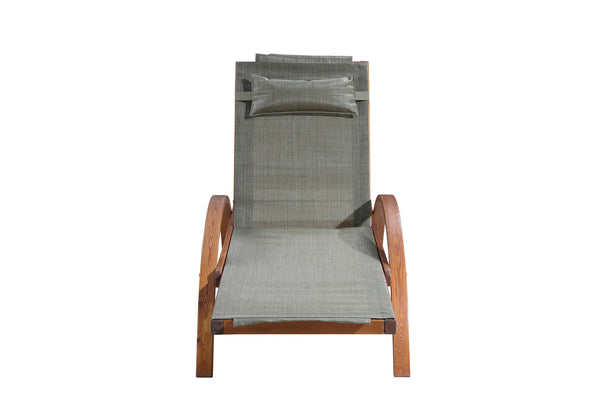 Transat en bois et toile PVC gris olive ACATE