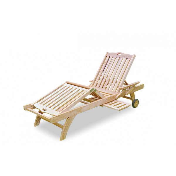Bain de soleil avec roulette et tablette en teck massif BENGAL