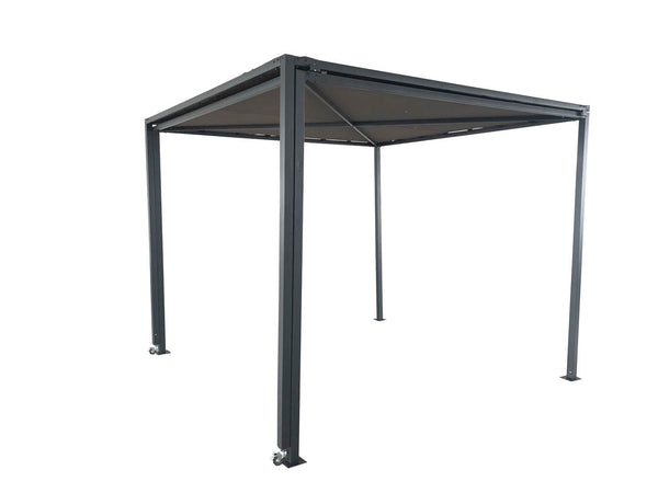 Pergola coulissante avec roues 5,5 x 2,5 m gris et taupe KIRIBATI