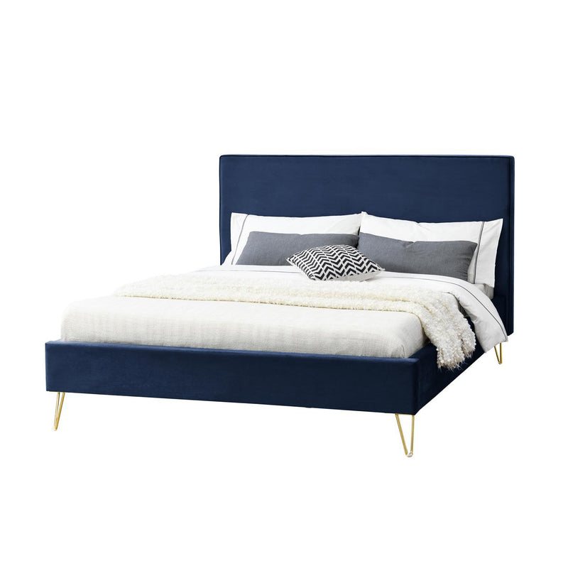 Structure de lit 140 x 190 cm en velours et laiton bleu MALARD