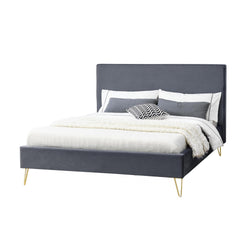 Structure de lit 160 x 200 cm en velours et laiton gris MALARD