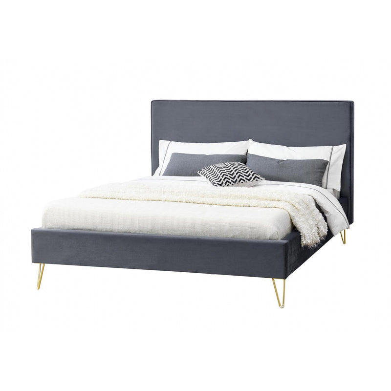 Structure de lit 160 x 200 cm en velours et laiton gris MALARD