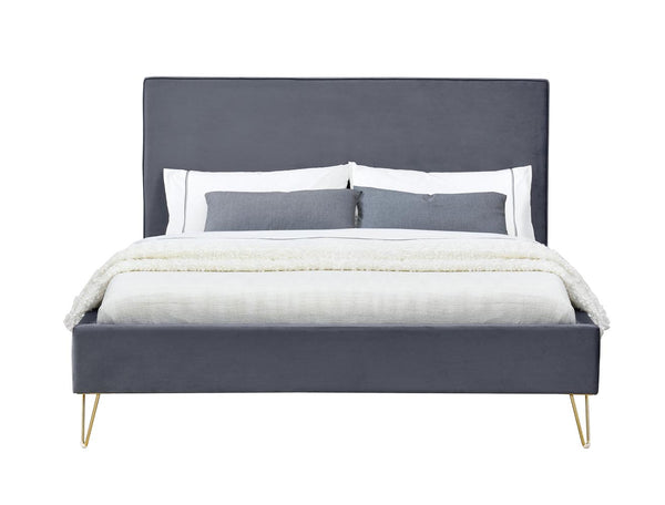 Structure de lit 140 x 190 cm en velours et laiton gris MALARD