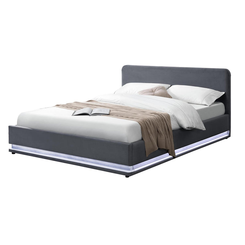 Structure de lit avec LED 140 x 190 cm en velours gris ALICANTE