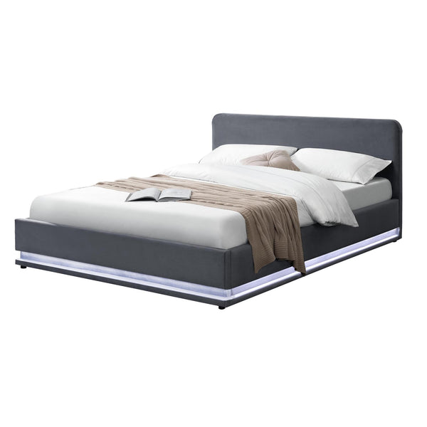 Structure de lit avec LED 160 x 200 cm en velours gris ALICANTE