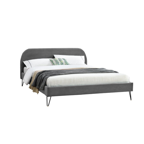 Structure de lit 140 x 190 cm en velours gris et noir GARBERA