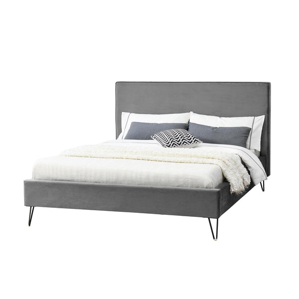 Structure de lit 140 x 190 cm en velours gris et noir MALARD