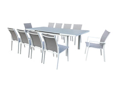 Table de jardin 8 chaises et 2 fauteuils en alu gris/blanc PARSON