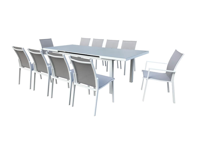 Table de jardin 8 chaises et 2 fauteuils en alu gris/blanc PARSON