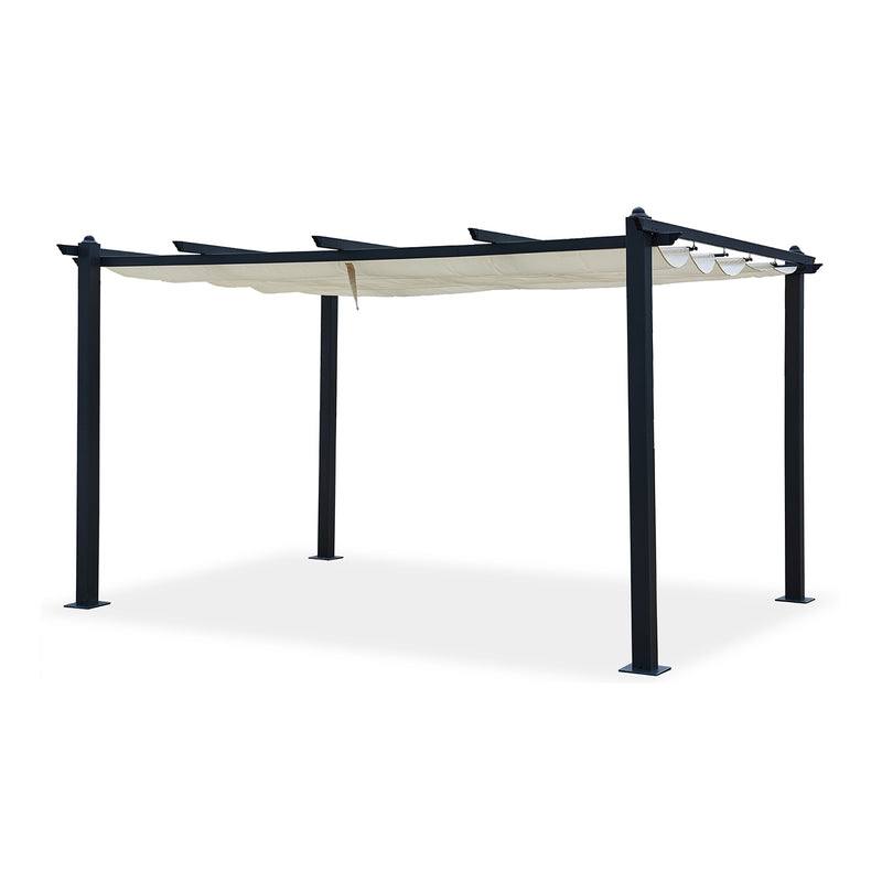 Pergola auto-portée 3 x 4 m avec toile rétractable beige DIAZ