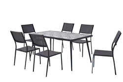 Table de jardin et 6 chaises en céramique et pieds en métal VALGIA