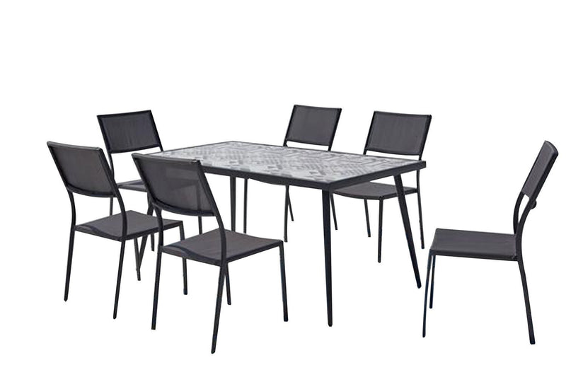 Table de jardin et 6 chaises en céramique et pieds en métal VALGIA