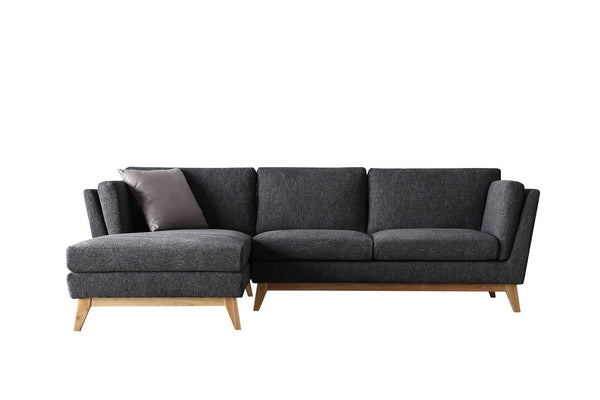 Canapé 3 places méridienne à gauche en tissu gris foncé OSBY