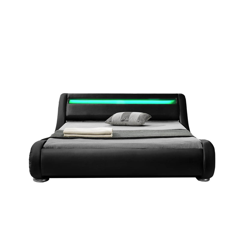 Structure de lit avec LED 140 x 190 cm en PU noir ARMANDA