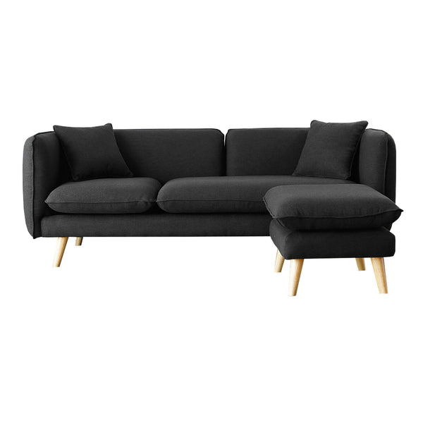 Canapé 3 places et 1 pouf en tissu gris anthracite NORA