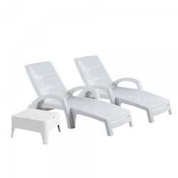Lot de 2 bains de soleil et table d'appoint blanc