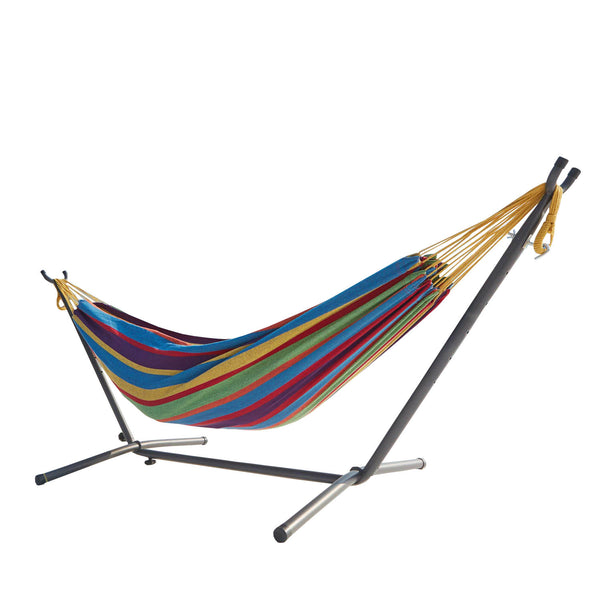Hamac sur pied 2,6 m avec toile en polyester multicolore SAGUEDO