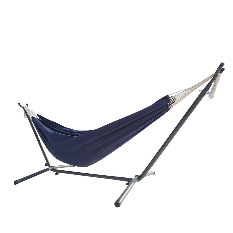 Hamac sur pied 2,6 m avec toile en polyester bleu SAGUEDO