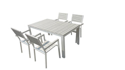 Table de jardin et 4 fauteuils en aluminium gris et blanc FAVAL