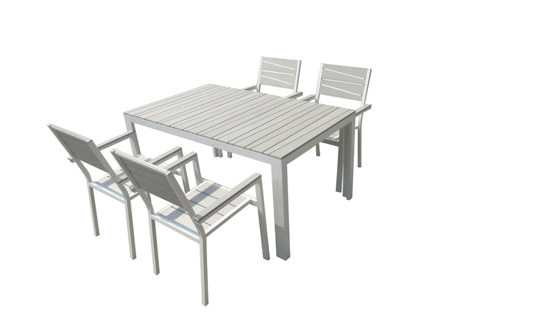 Table de jardin et 4 fauteuils en aluminium gris et blanc FAVAL