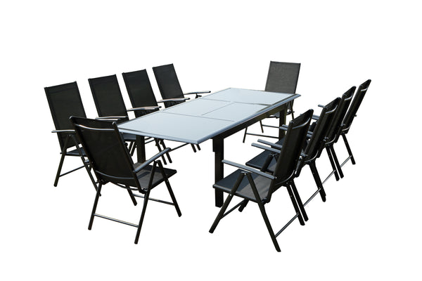 Table de jardin et 10 chaises en aluminium gris BAFFADI