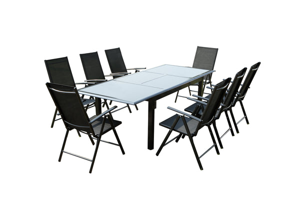Table de jardin et 8 chaises en aluminium gris BAFFADI