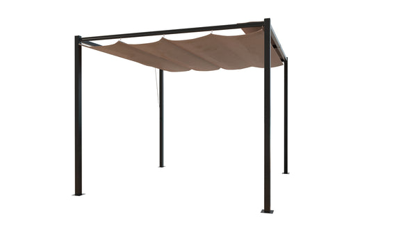 Pergola autoportante 3 x 3 m en acier avec toile taupe MEDELIN