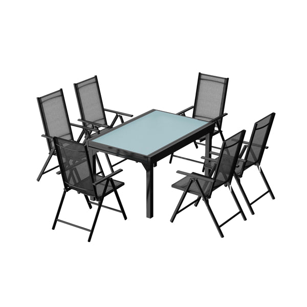 Table de jardin extensible et 6 fauteuils en alu et toile PVC CALAMATA