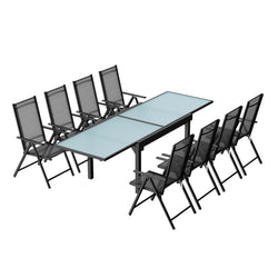 Table de jardin extensible et 8 fauteuils en alu et toile PVC CALAMATA