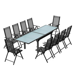 Table de jardin extensible 10 fauteuils en alu et toile PVC CALAMATA