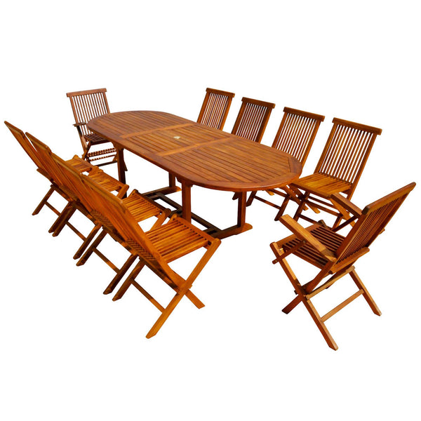 Table de jardin ovale 8 chaises et 2 fauteuils en teck huilé NARRA