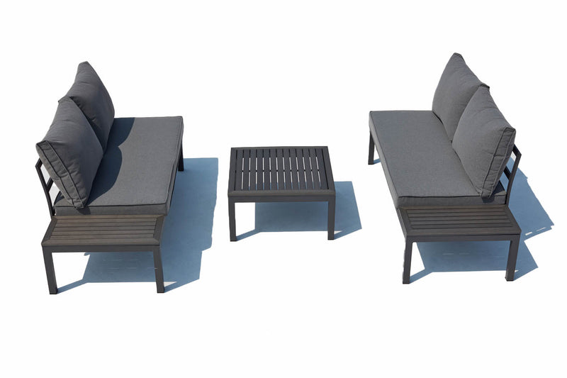 Salon de jardin 4 places en aluminium et acier gris foncé IMMA