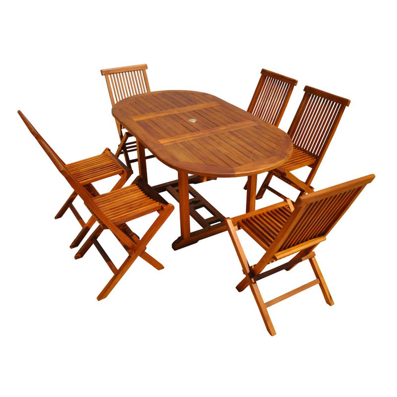 Table de jardin rectangulaire et 6 chaises en teck huilé NARRA