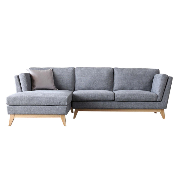 Canapé 3 places méridienne à gauche en tissu gris clair OSBY