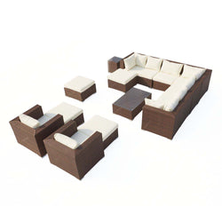 Salon de jardin modulable 13/14 places en résine marron/blanc SANSA